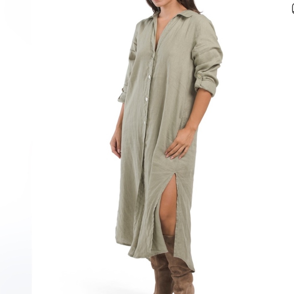 Zara Sage Green Midi Linen Dress
